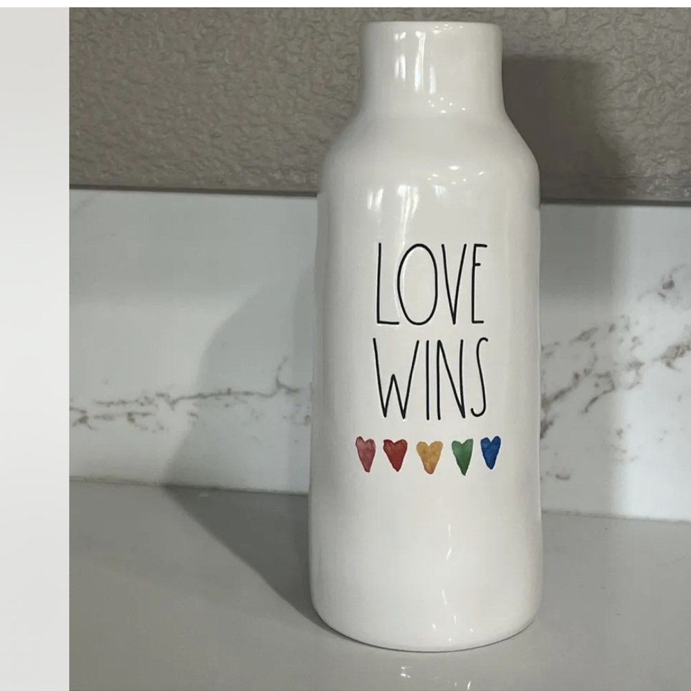 Rae Dunn Watercolor Hearts, LOVE WINS